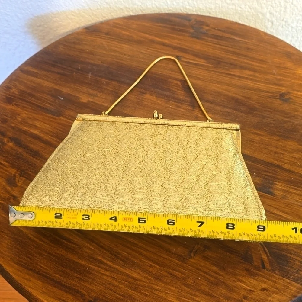 Vintage Gold Metallic Fabric Clutch Short strap Wristlet Retro PARTY Dance